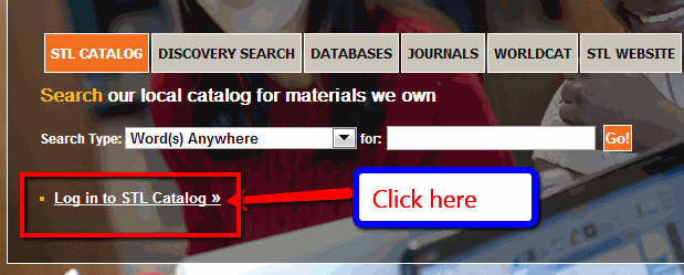 Link to the library catalog on the library web page