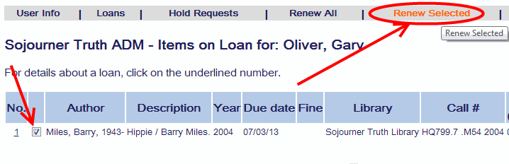 A selected loan and the renew link